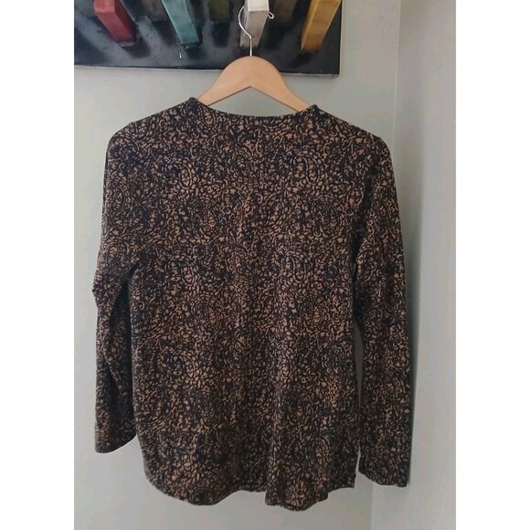 J. Jill PureJill Long Sleeve Shirttail Top Size Small Brown Floral Fall Cotton - Picture 6 of 8